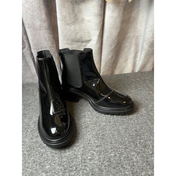 GEOX Glossy Patent Leather Chelsea Boots Block Heel Lug Sole D46QCF Size 36 - Picture 6 of 9